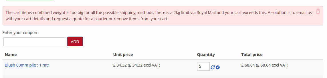 shipping error meassage