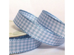 16mm Gingham Check Ribbon Light Blue