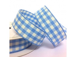 15mm Cottage Check Ribbon Iris Blue