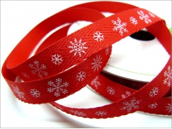 Christmas Snowflakes Red 10mm  Ribbon