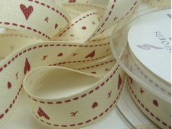 Cream Hearts, Kisses & Dash 15mm  Ribbon
