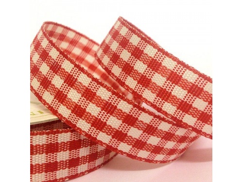 15mm Cottage Check Ribbon Red