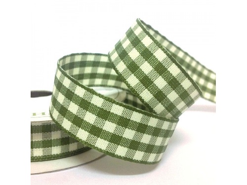 15mm Cottage Check Ribbon Moss