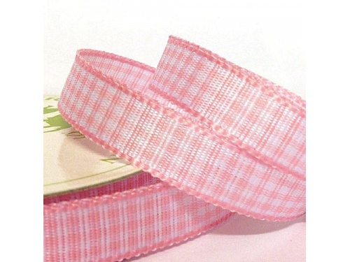 Gingham 10mm Ribbon Pastel Pink