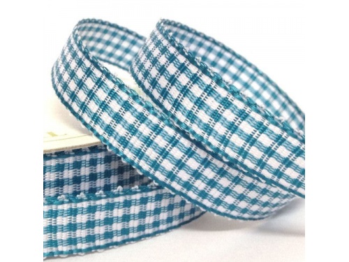 Gingham 10mm Ribbon Teal