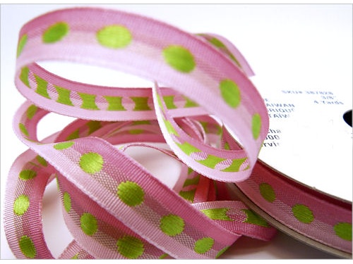 Duo Dotted 9mm Pink and Green Ribbon Roll