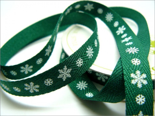 Christmas Snowflakes Green 10mm  Ribbon