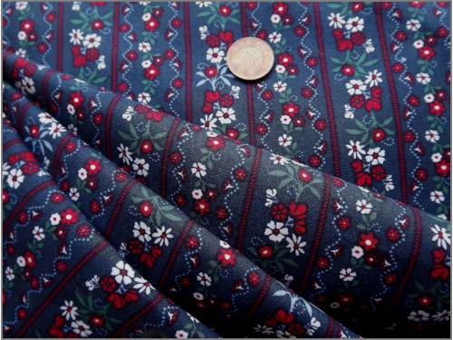 Cotton Navy Red Stripe floral 5