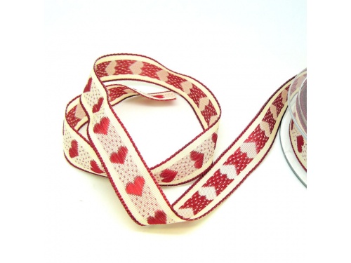 Rustic Heart Red 15mm Jacquard Ribbon